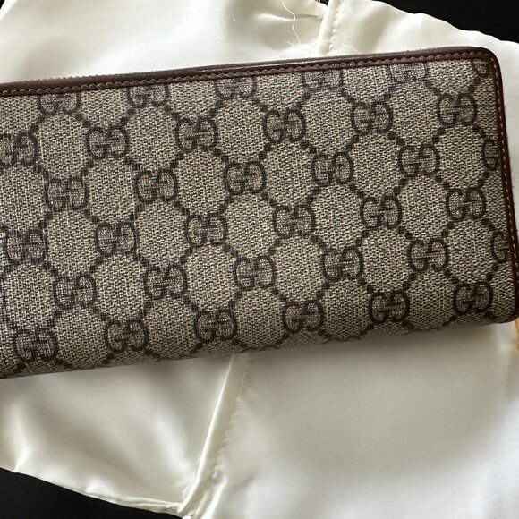 GUCCI HORSEBIT 1955 GG SUPREME CANVAS LEATHER ZIP AROUND CLUTCH WALLET - Picture 5 of 5
